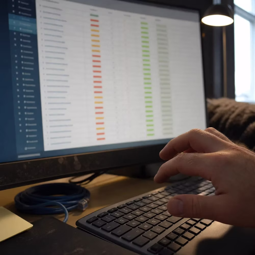 Close-up of a hand reviewing an SEO audit